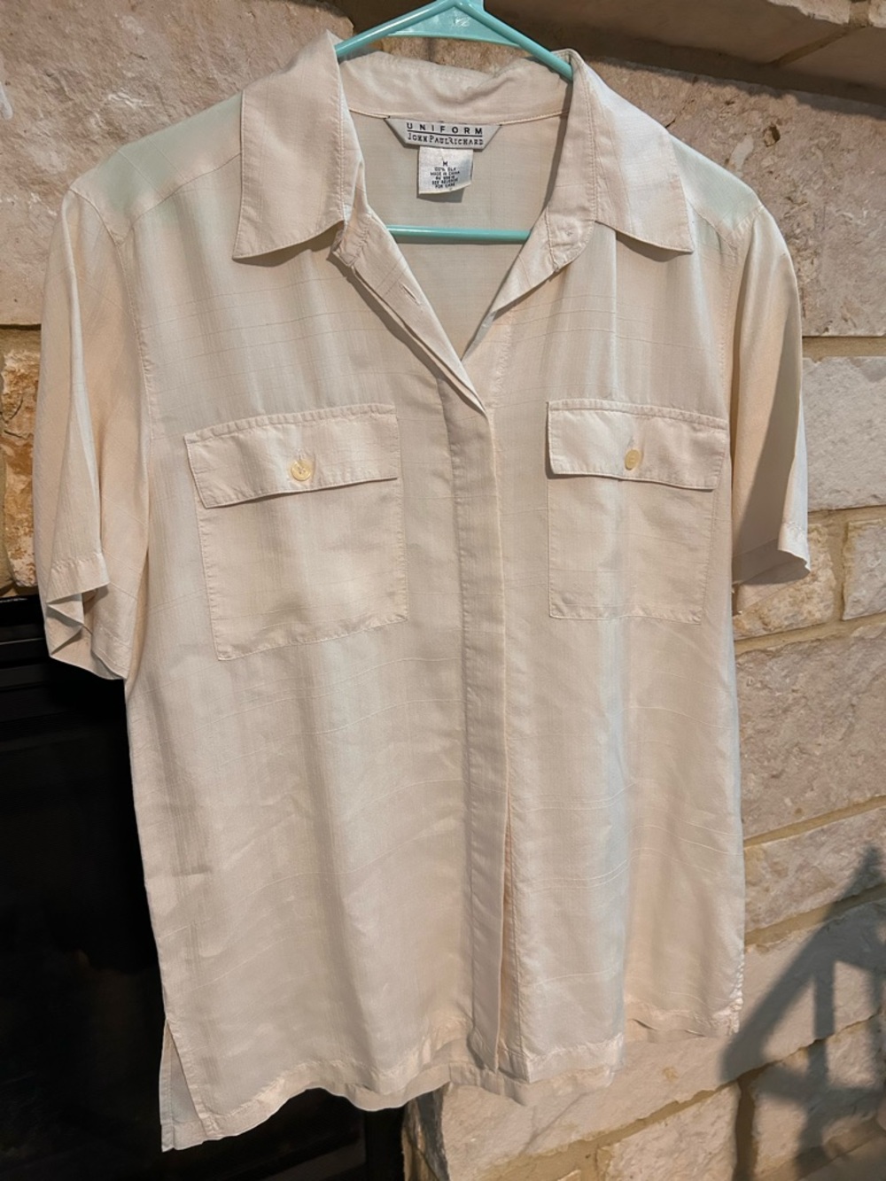 JohnPaulRichard Cream Silk Short Sleeve Shirt